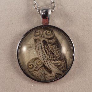 Mens Silver Owl Cabochon Pendant Chain Necklace Party Gift